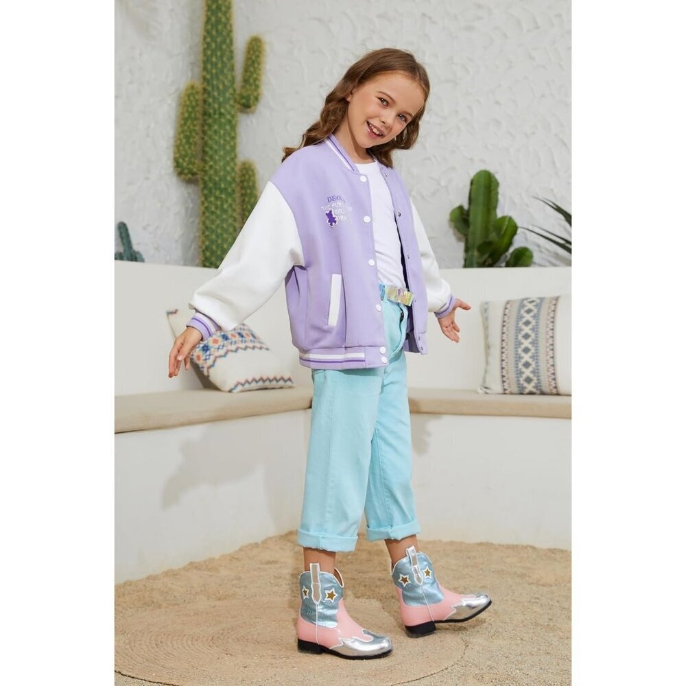 Girls Cowboy Boots Kids Western Cowgirl Mid-Calf Pull-On Riding Shoes - Picture 6 of 7